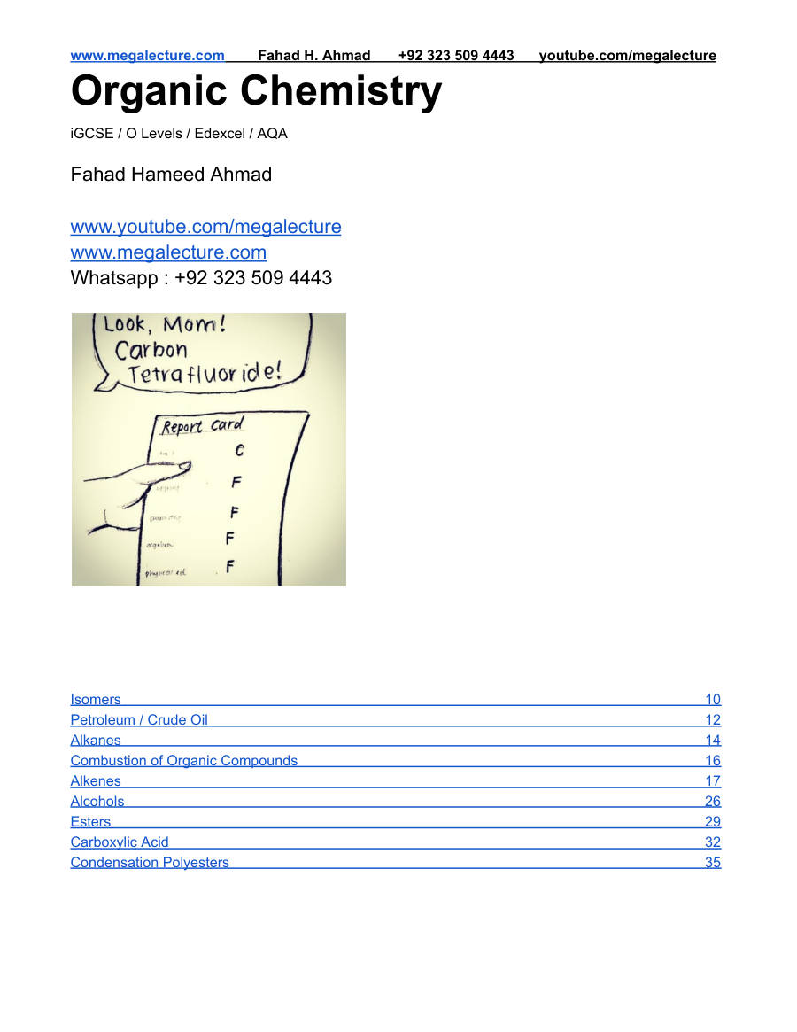 Page 1 of Organic Chemistry — Notes (O Level & IGCSE)