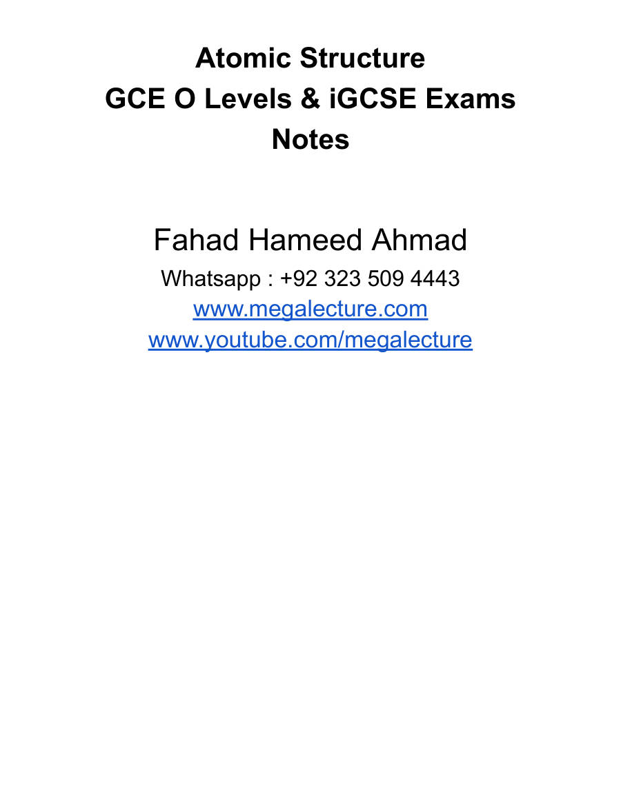 Page 1 of Atomic Structure & Chemical Bonding — Notes