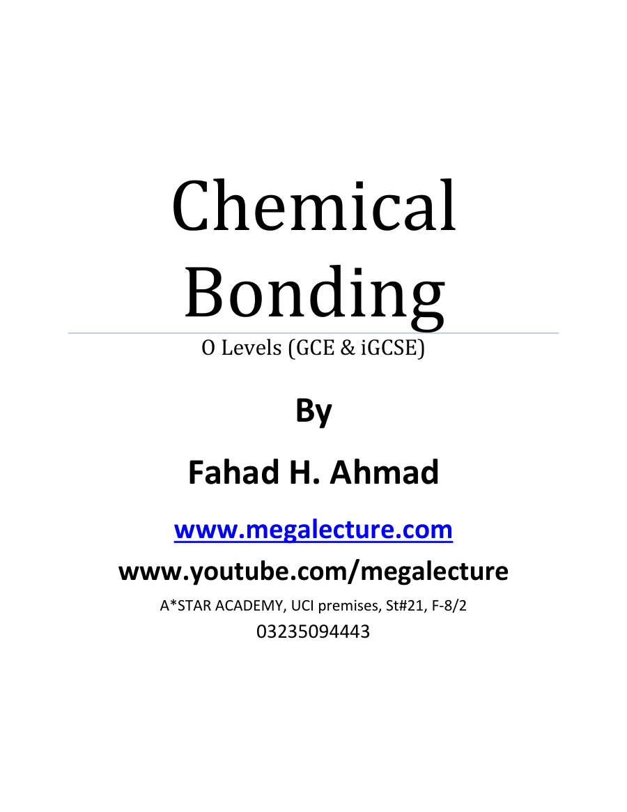 Page 1 of Chemical Bonding — Questions (O Level & IGCSE)