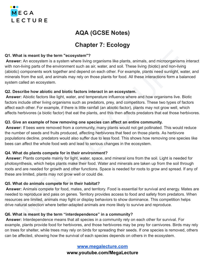 Page 1 of Ecology — Worksheet