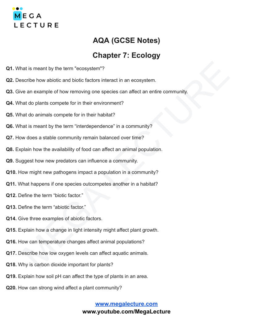 Page 1 of Ecology — Questions