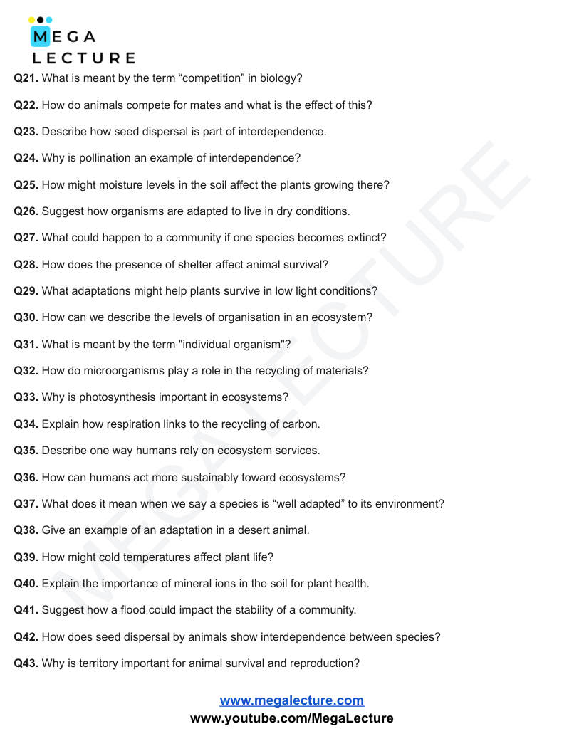 Page 2 of Ecology — Questions
