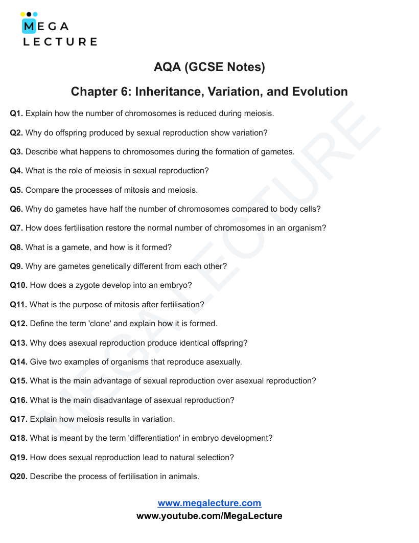 Page 1 of Inheritance Variation And Evolution — Questions