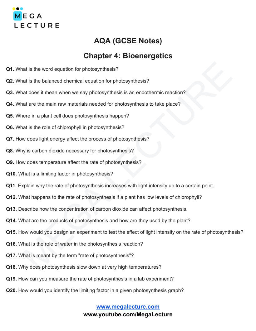 Page 1 of Bioenergetics — Questions