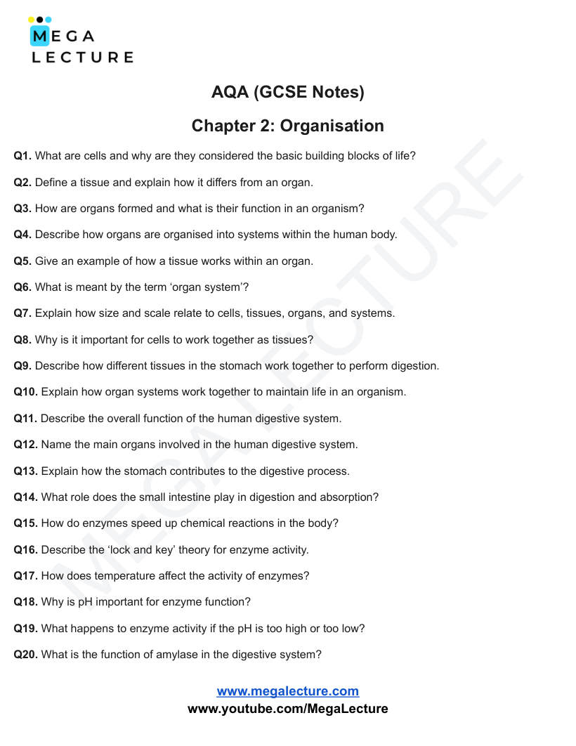 Page 1 of Organisation — Questions