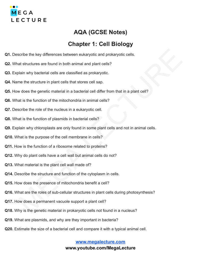 Page 1 of Cell Biology — Questions