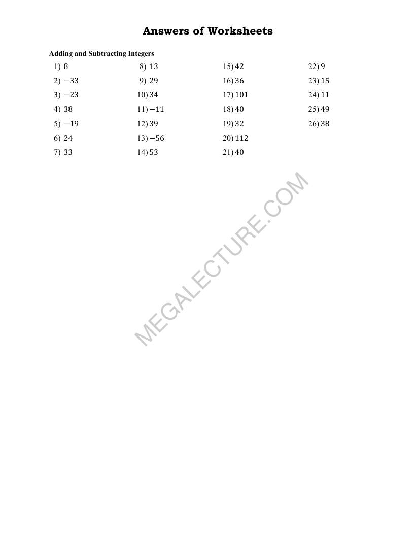Page 2 of Adding And Subtracting Integers