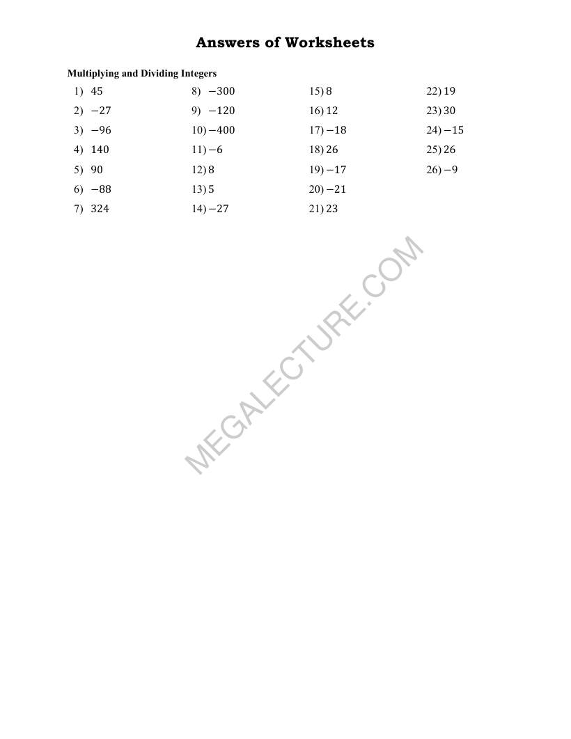 Page 2 of Multiplying And Dividing Integers