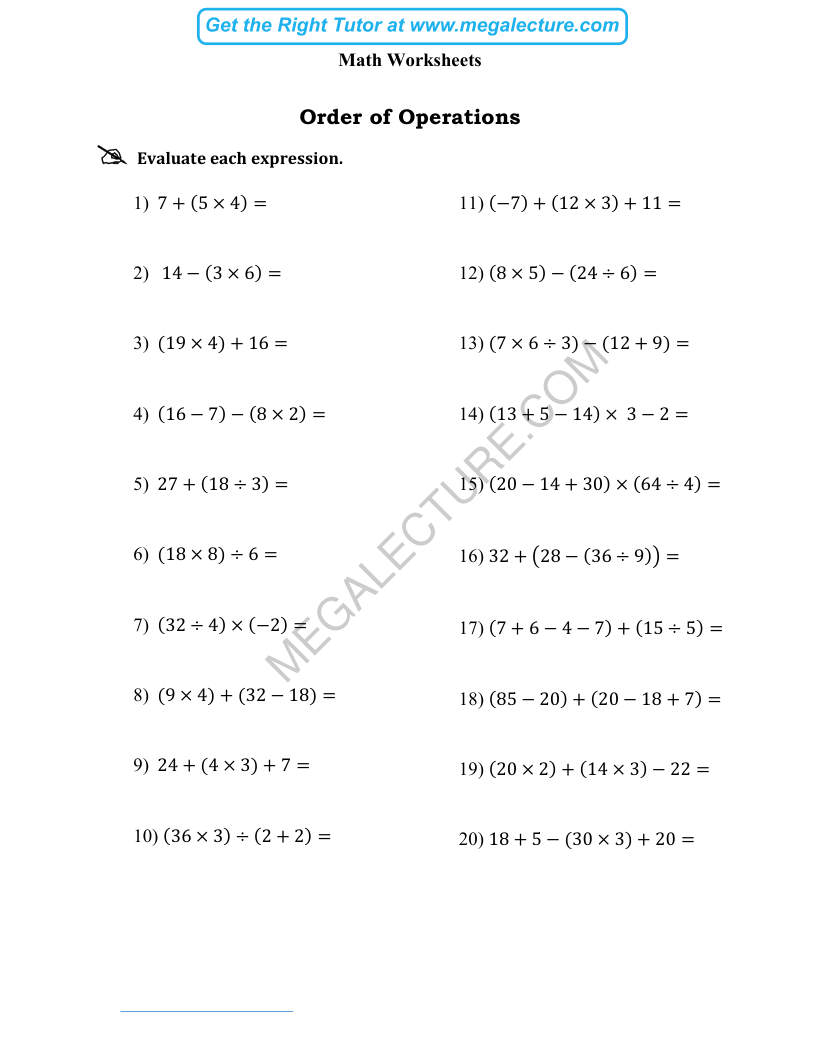 Page 1 of Order Of Operations