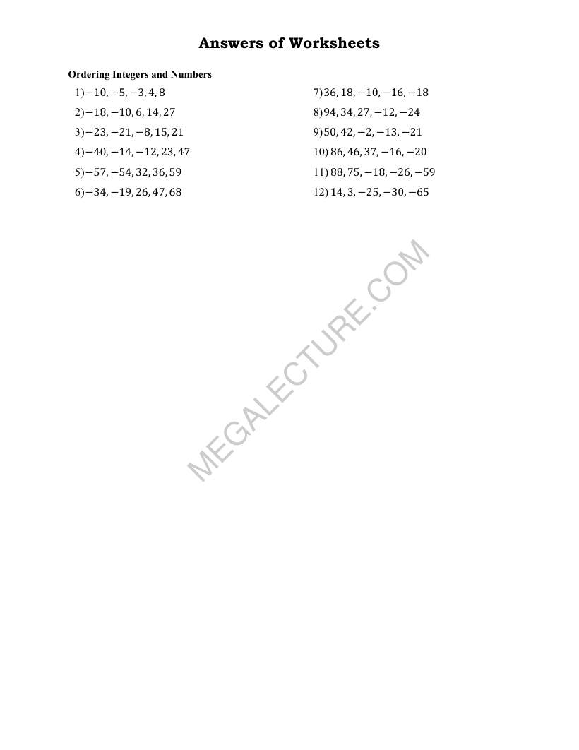 Page 2 of Ordering Integers And Numbers