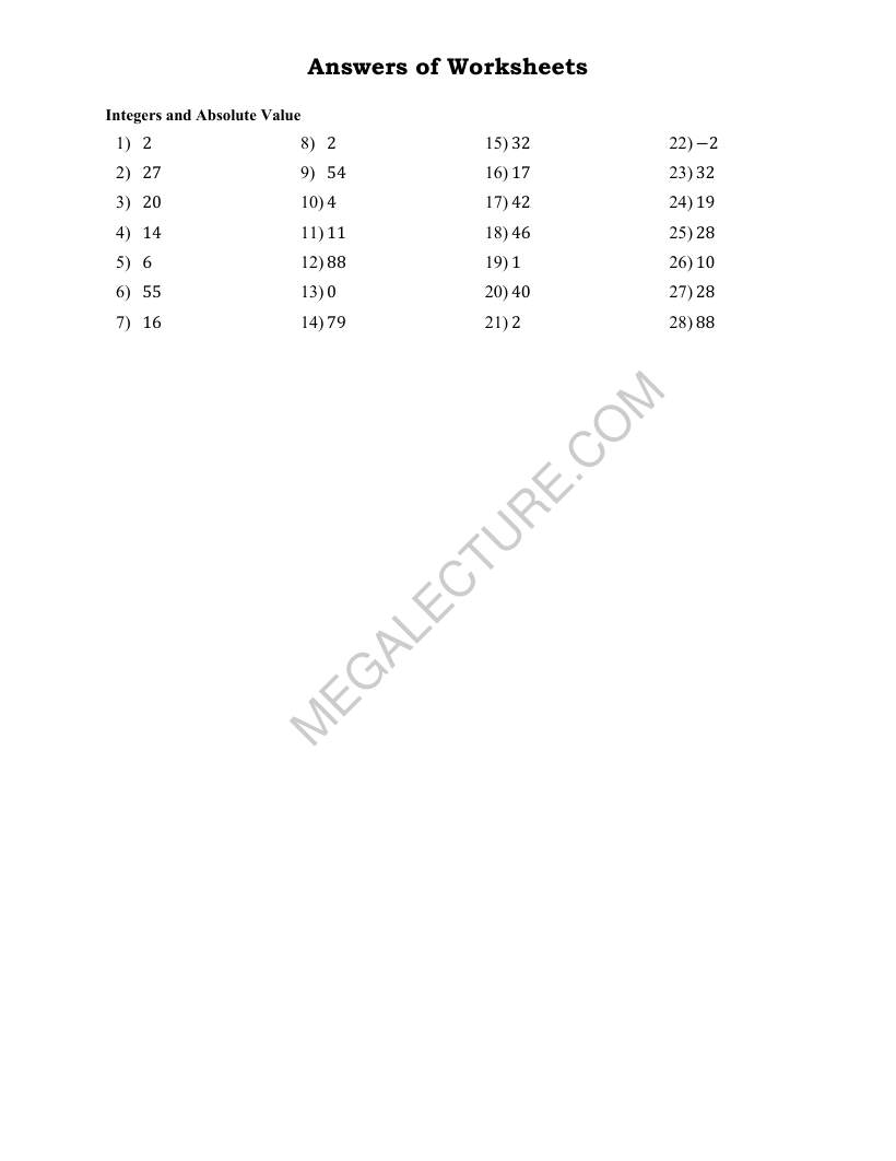 Page 2 of Integers And Absolute Value