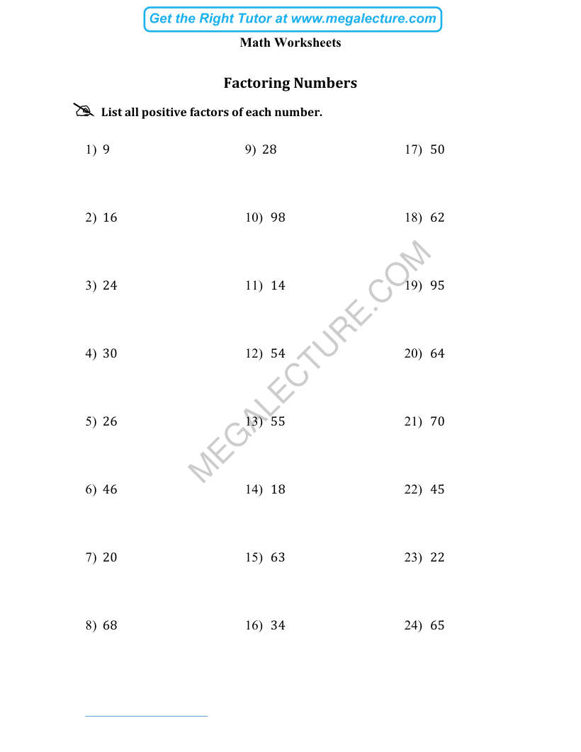 Page 1 of Factoring Numbers