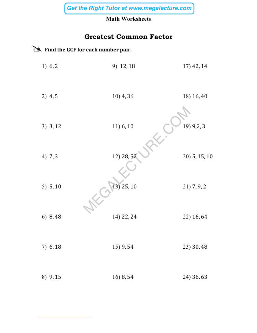 Page 1 of Greatest Common Factor