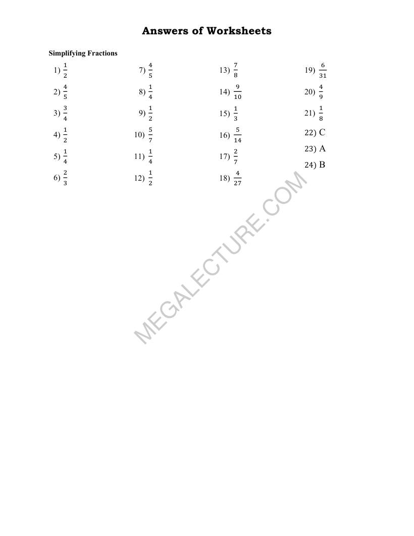 Page 2 of Simplifying Fractions