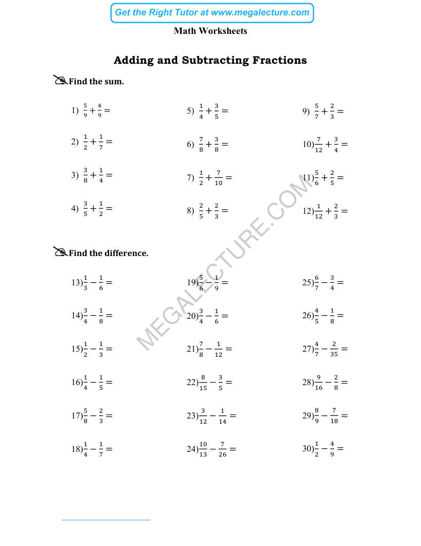 Page 1 of Adding And Subtracting Fractions