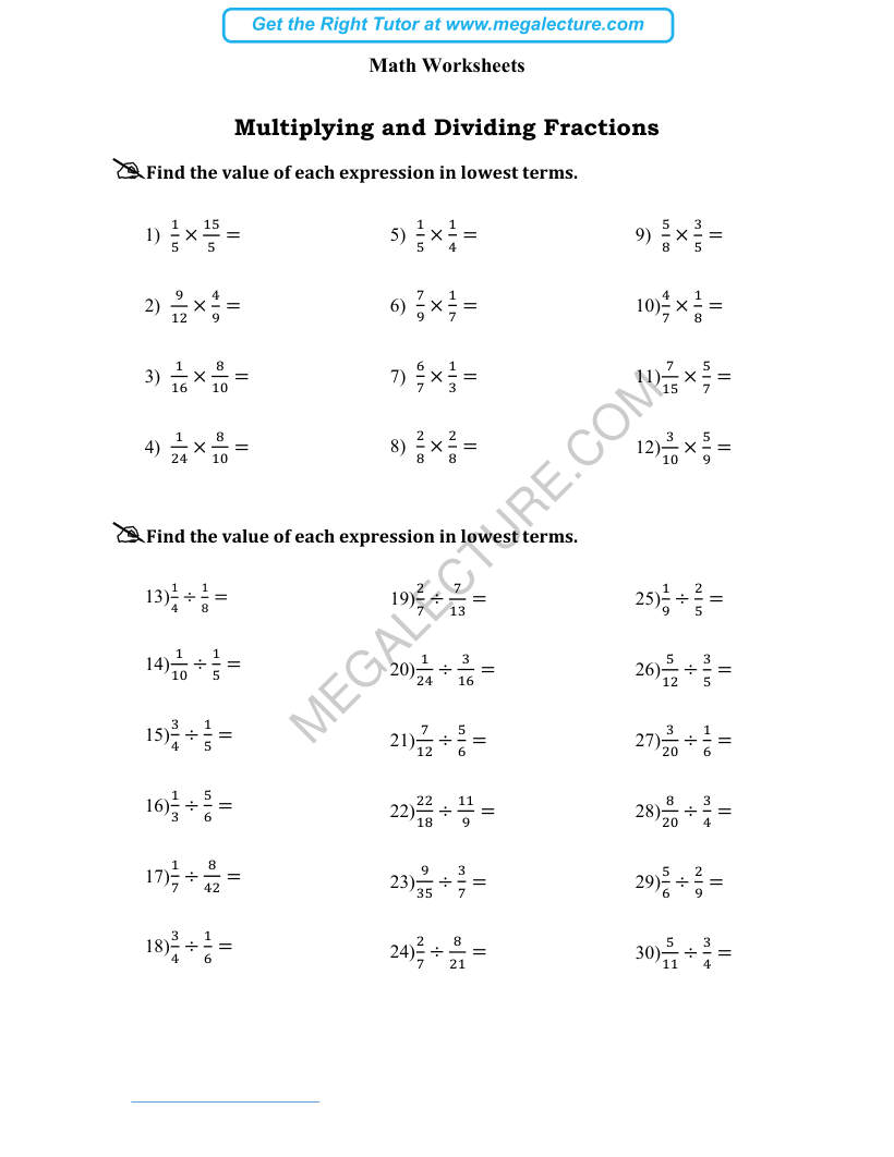 Page 1 of Multiplying And Dividing Fractions