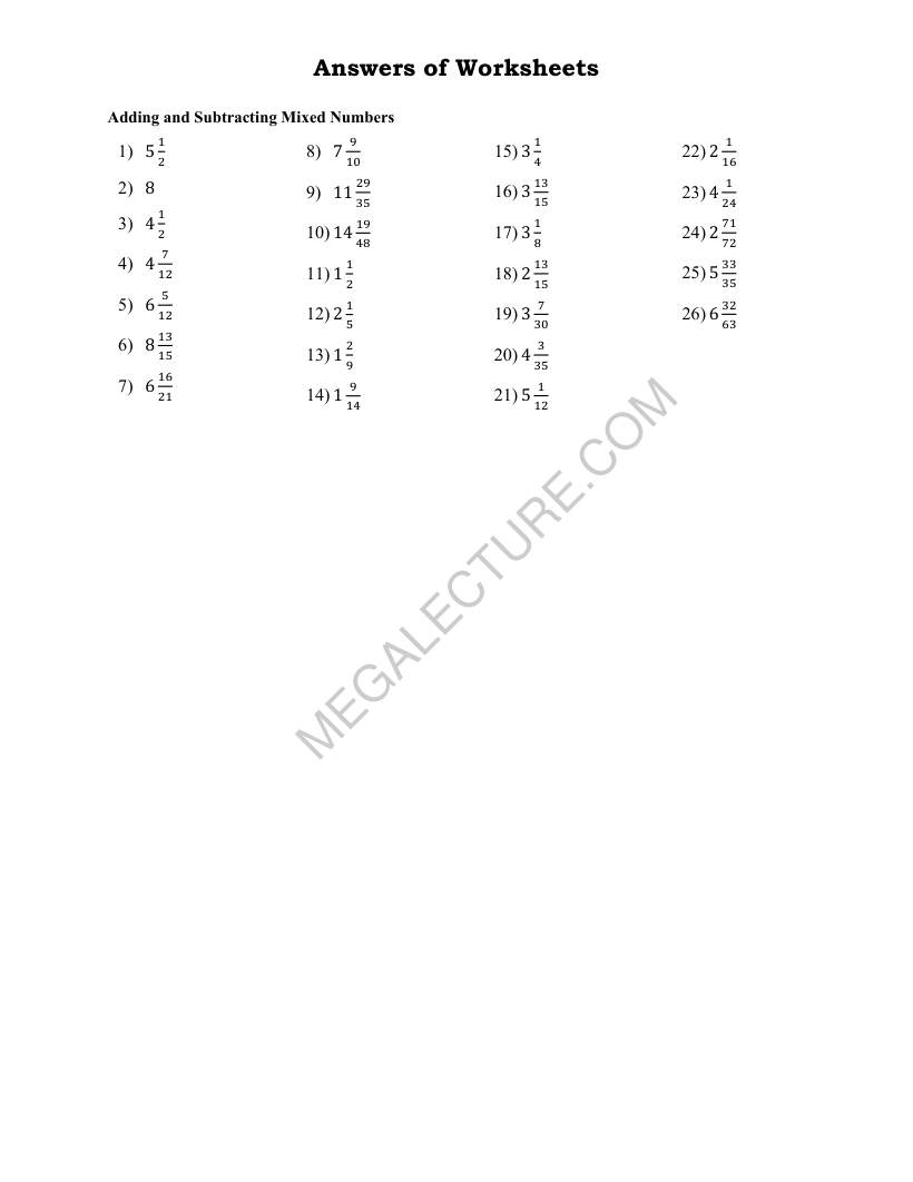 Page 2 of Adding And Subtracting Mixed Numbers