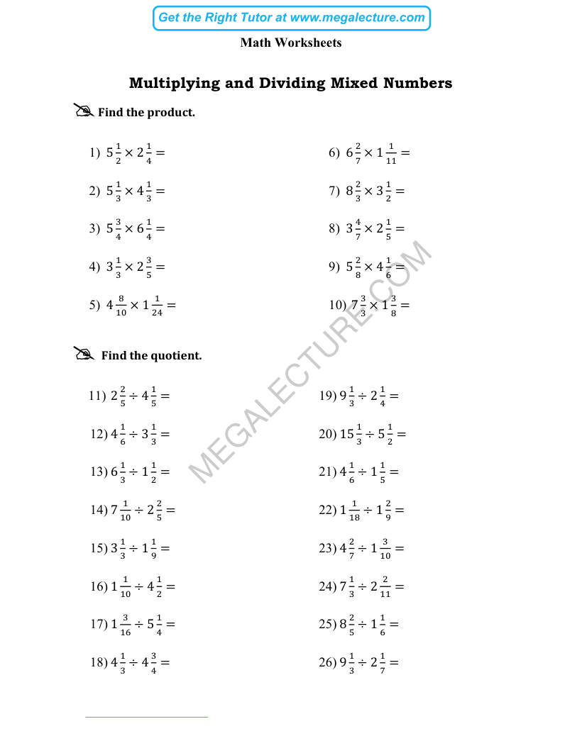 Page 1 of Multiplying And Dividing Mixed Numbers