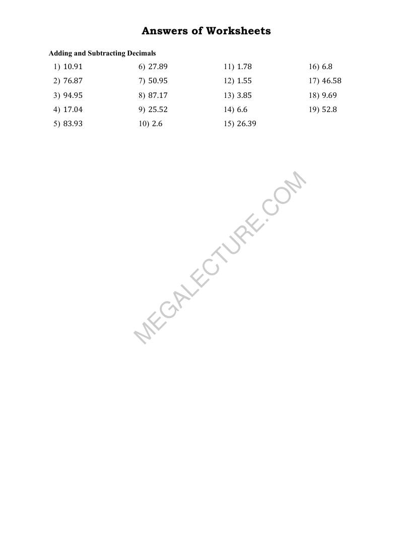 Page 2 of Adding And Subtracting Decimals