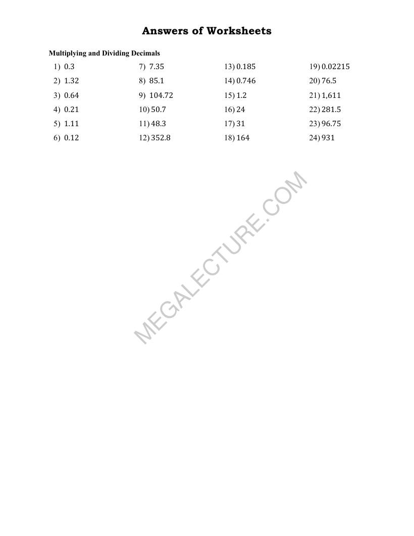 Page 2 of Multiplying And Dividing Decimals