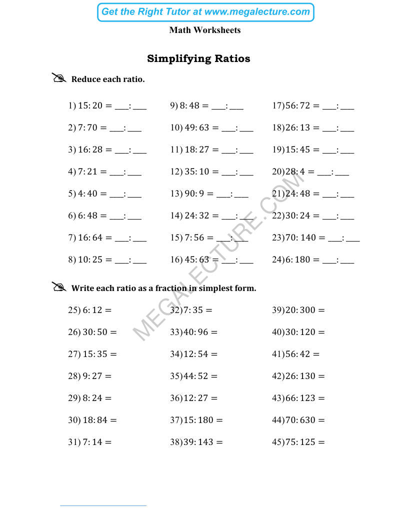 Page 1 of Simplifying Ratios