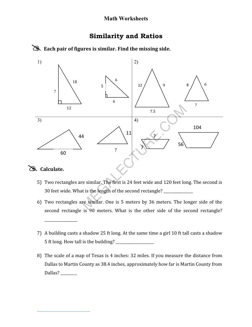 Page 1 of Similarity And Ratios