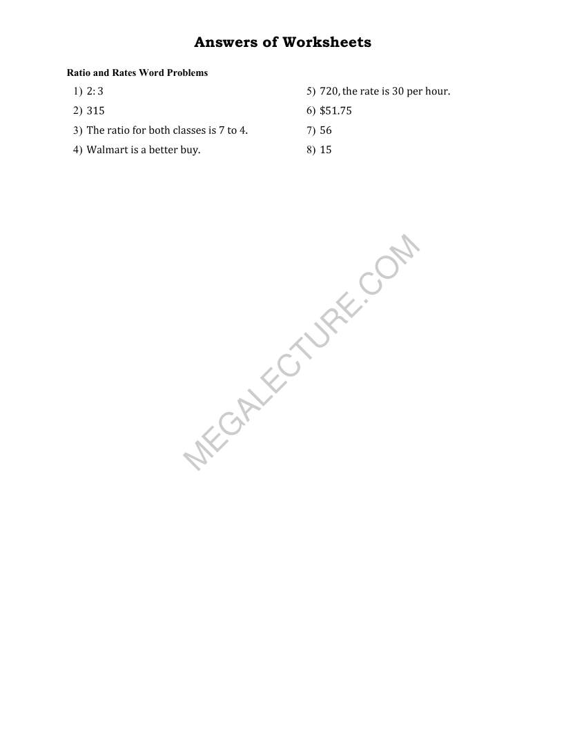 Page 2 of Ratio And Rates Word Problems
