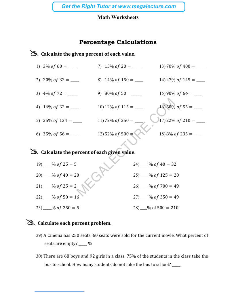 Page 1 of Percentage Calculations