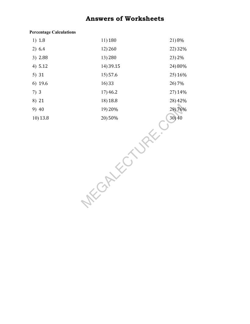 Page 2 of Percentage Calculations