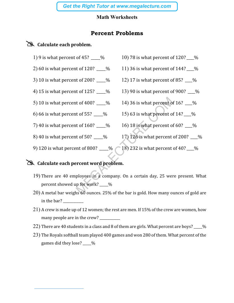 Page 1 of Percent Problems