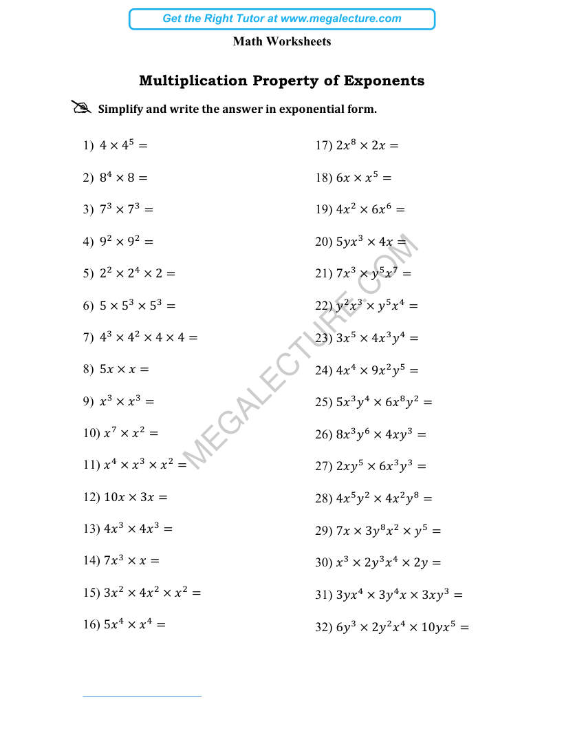 Page 1 of Multiplication Property Of Exponents
