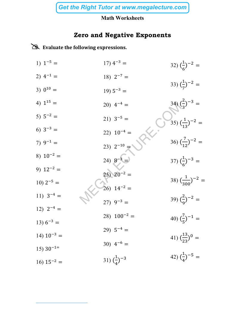 Page 1 of Zero And Negative Exponents
