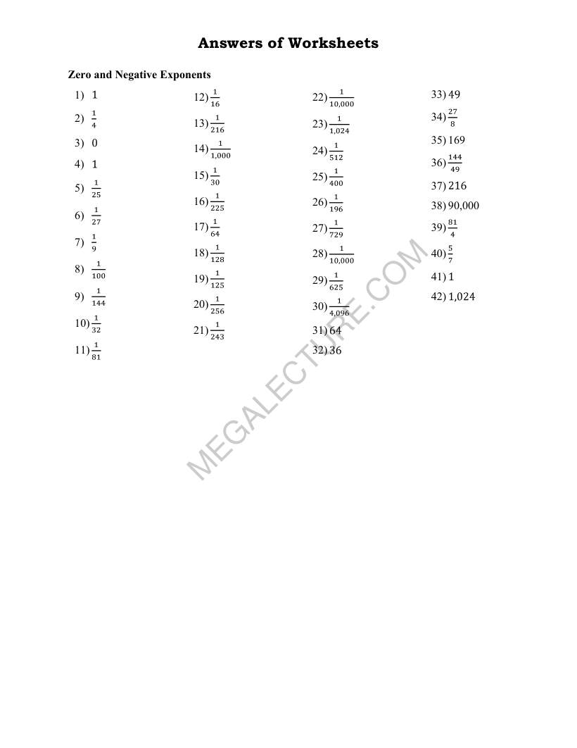 Page 2 of Zero And Negative Exponents