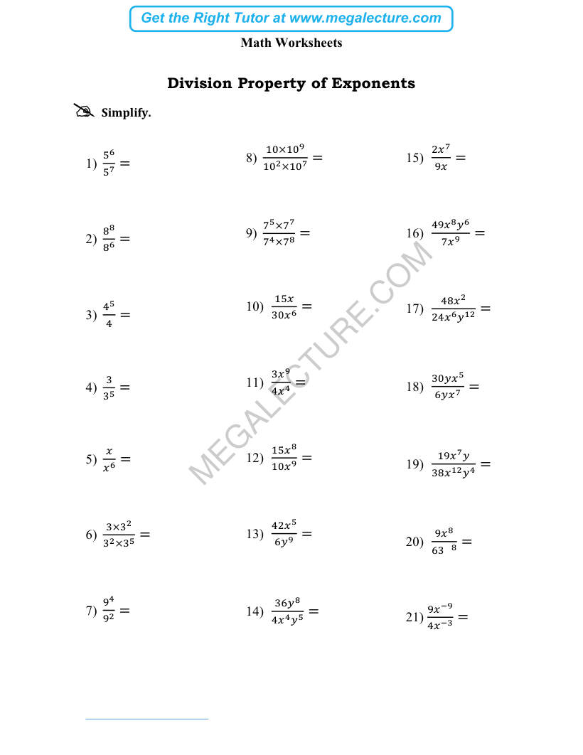 Page 1 of Division Property Of Exponents