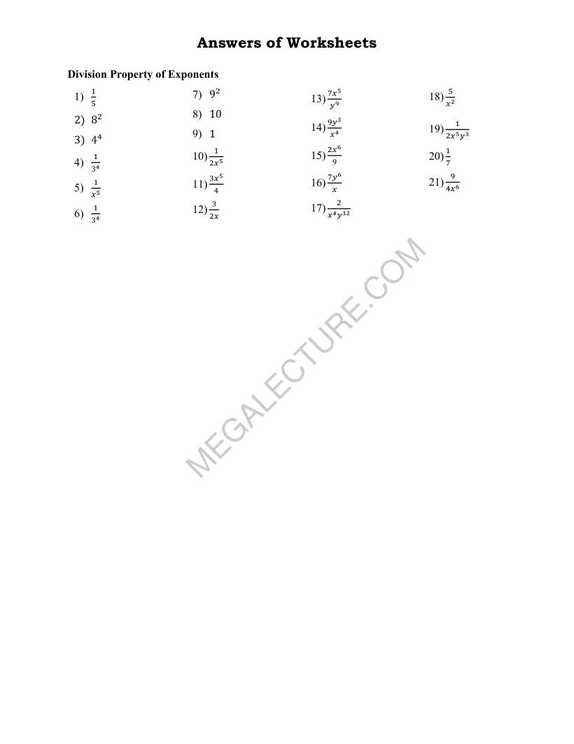 Page 2 of Division Property Of Exponents