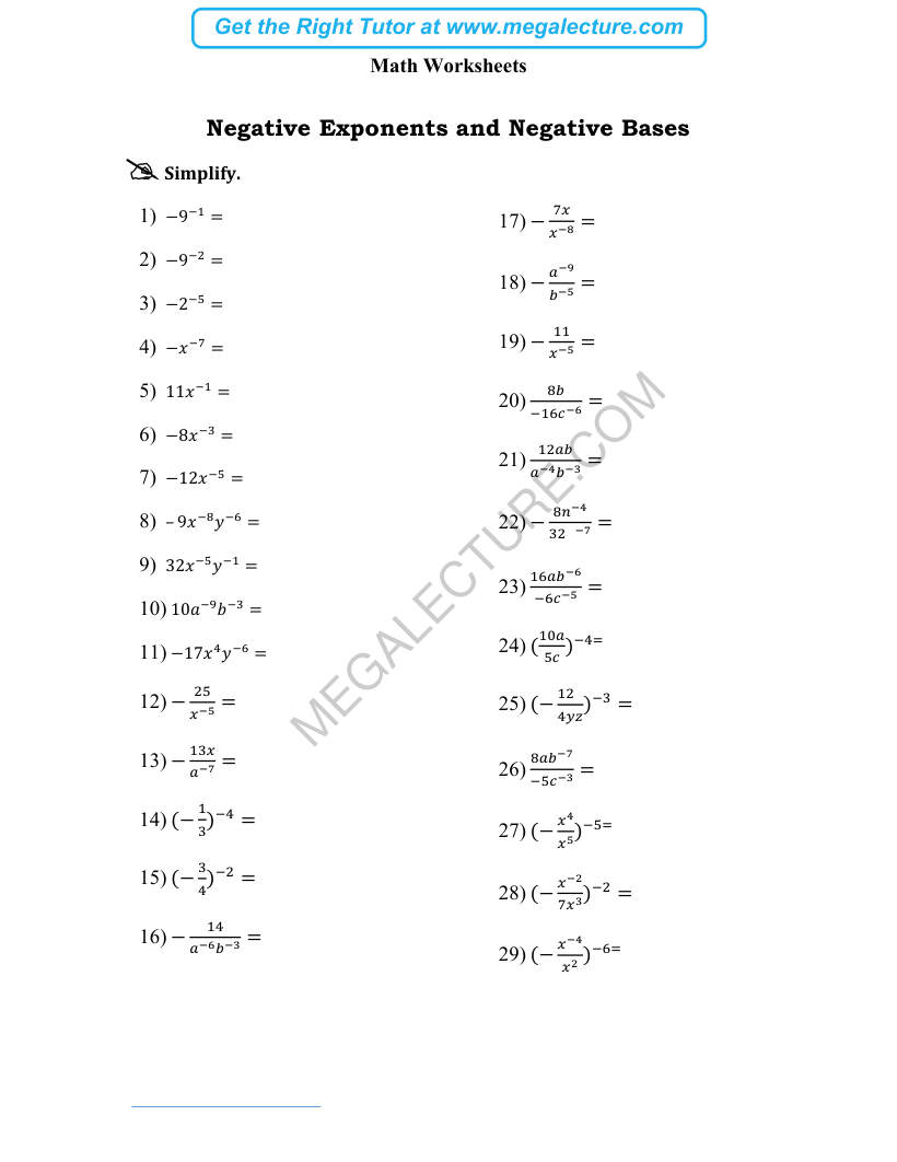 Page 1 of Negative Exponents And Negative Bases M
