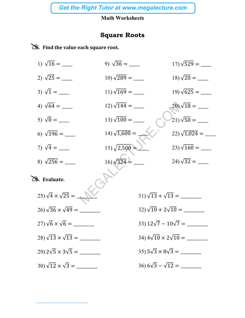 Page 1 of Square Roots