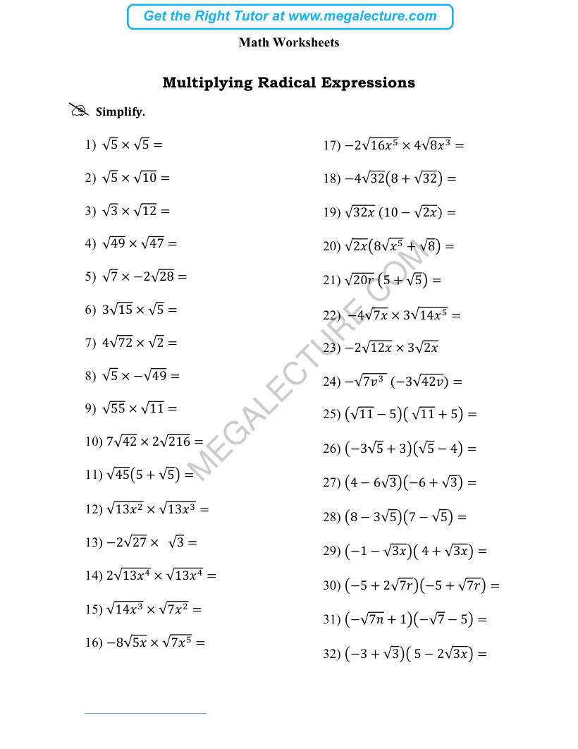 Page 1 of Multiplying Radical Expressions