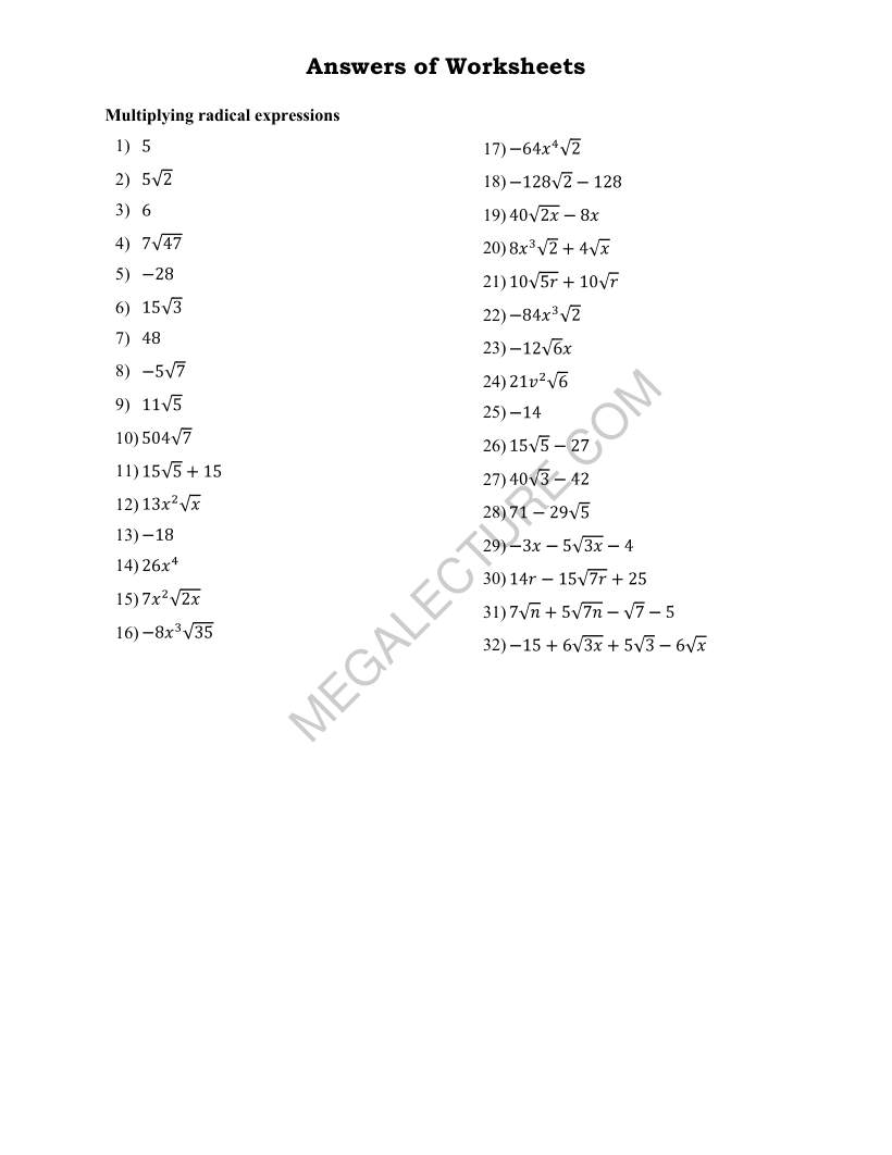 Page 2 of Multiplying Radical Expressions