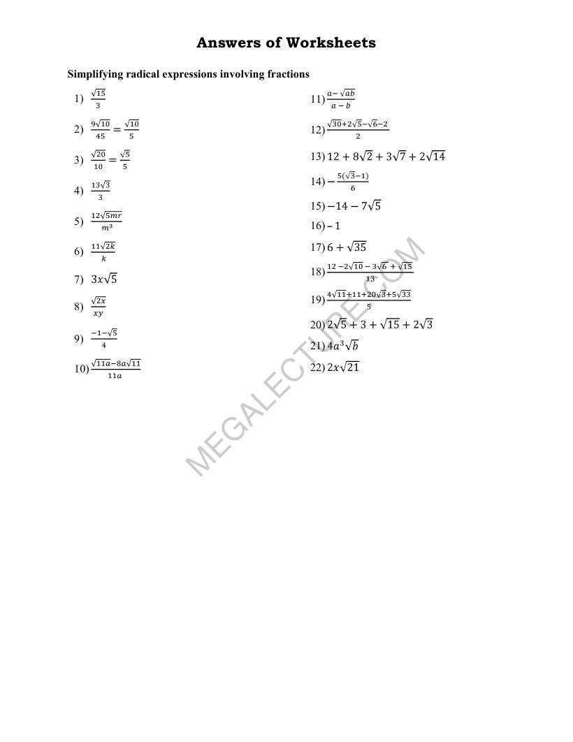 Page 2 of Simplifying Radical Expressions Involving Fractions