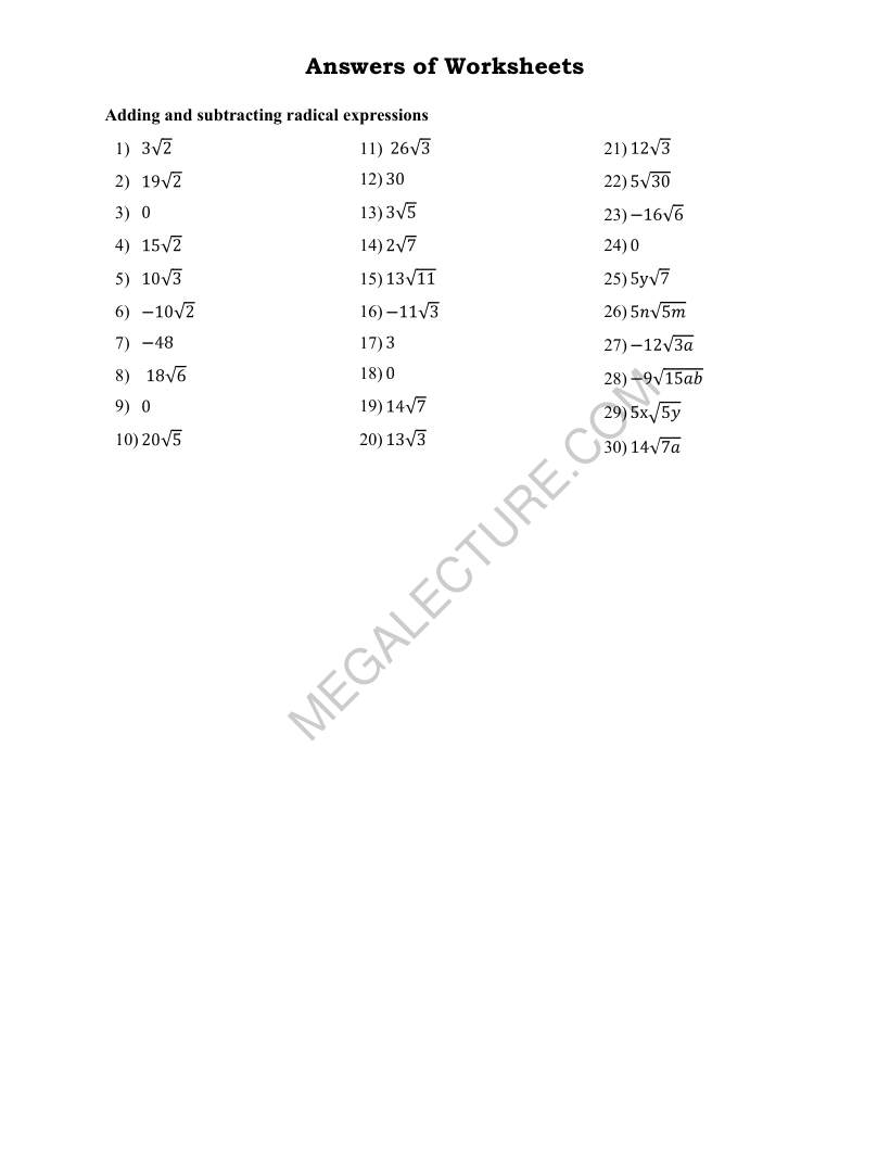 Page 2 of Adding And Subtracting Radical Expressions