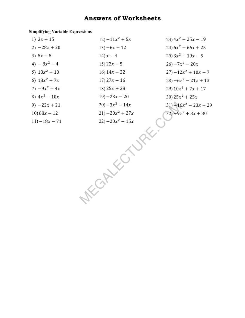 Page 2 of Simplifying Variable Expressions