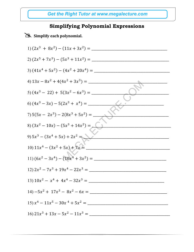 Page 1 of Simplifying Polynomial Expressions