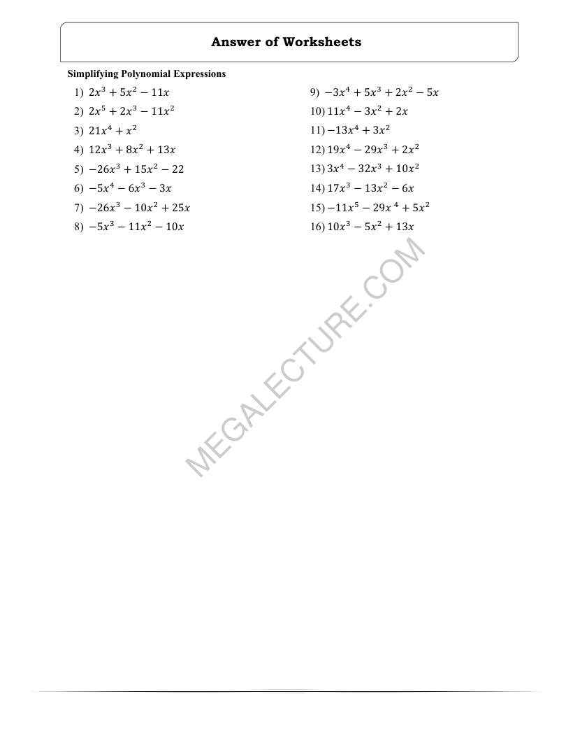 Page 2 of Simplifying Polynomial Expressions