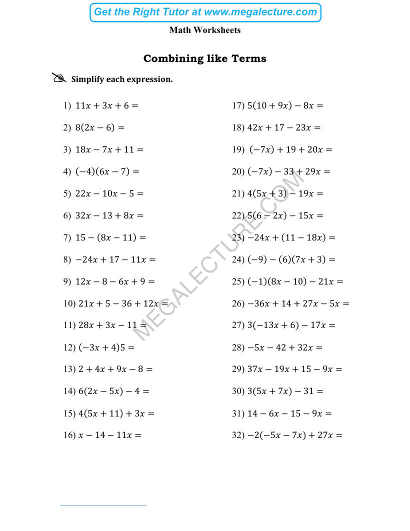 Page 1 of Combining Like Terms