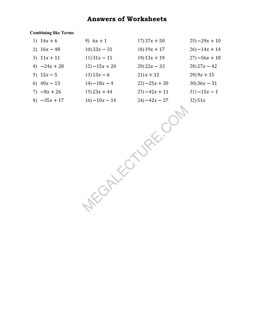 Page 2 of Combining Like Terms