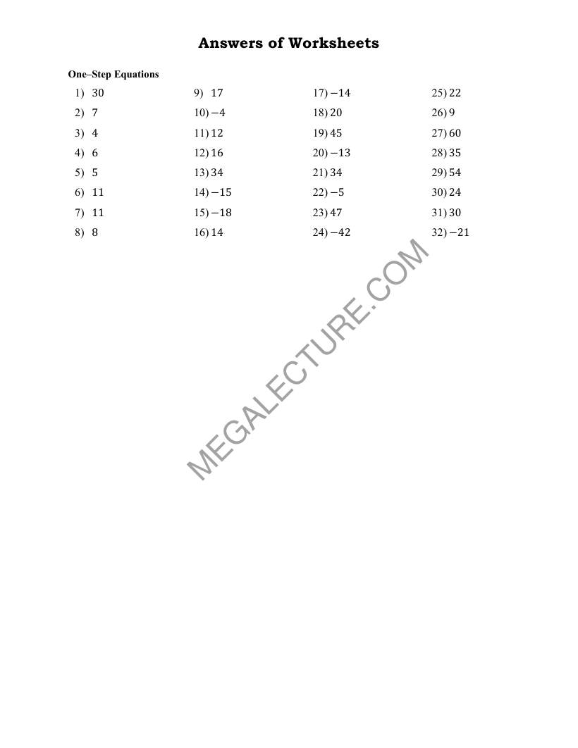 Page 2 of One-Step Equations