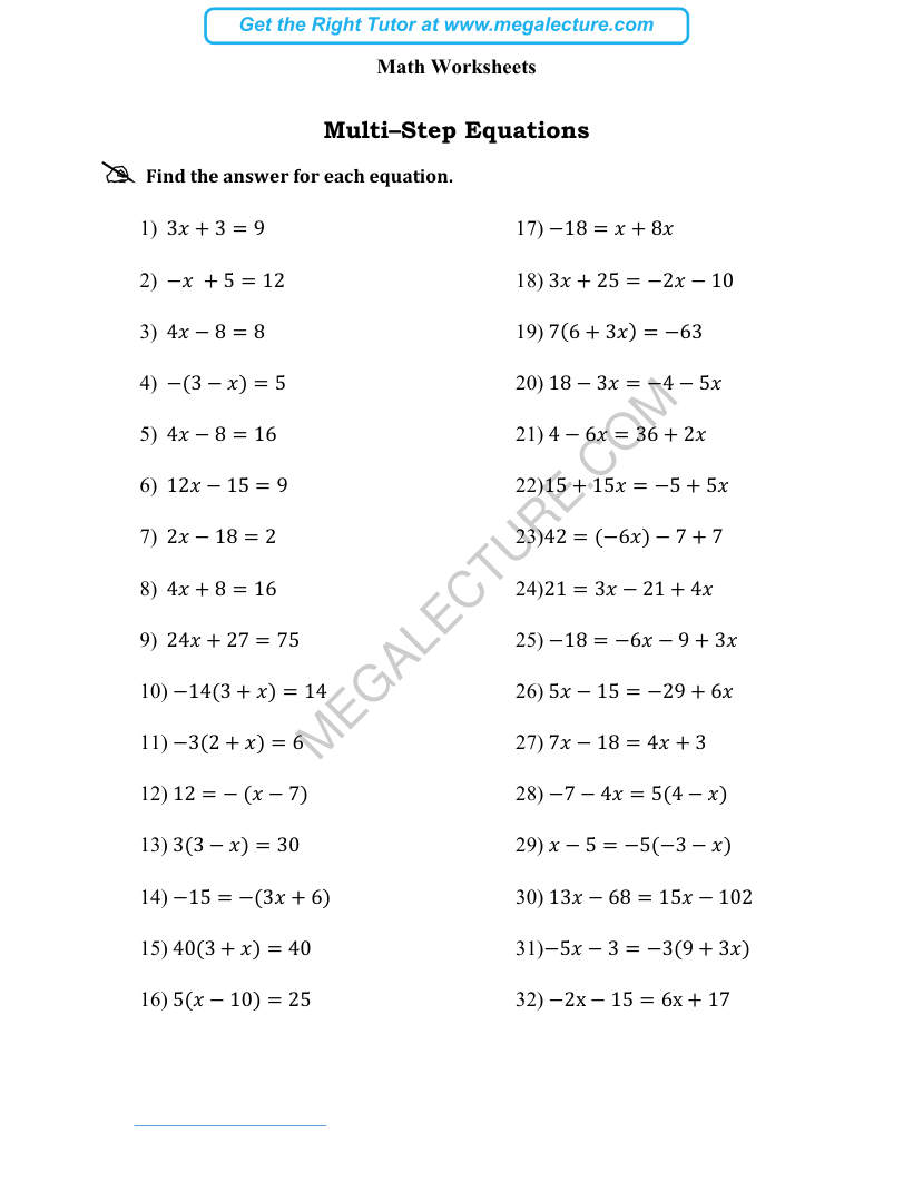 Page 1 of Multi-Step Equations
