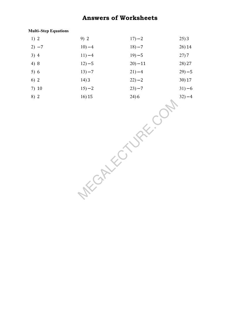 Page 2 of Multi-Step Equations