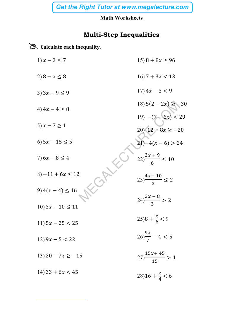 Page 1 of Multi Step Inequalities